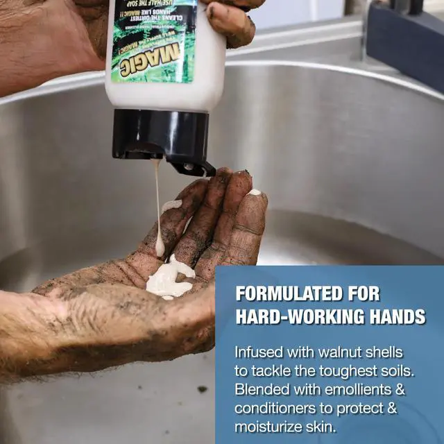 Alt view image 2 of 6 - Magic Hand Soap - Industrial Hand Cleaner for Auto Mechanics | Shop Soap | Walnut Shell Scrubbers to Remove Grease, Oil, Ink & Paint | Moisturizing Ingredients | 400 ml (1 Pack)