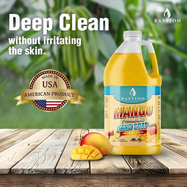 Alt view image 4 of 7 - Bastion Antibacterial Hand Soap - Mango Foaming Hand Wash - 1/2 Gallon (64 oz.) Bulk. Refill Jug. Mango Scented. Non-toxic