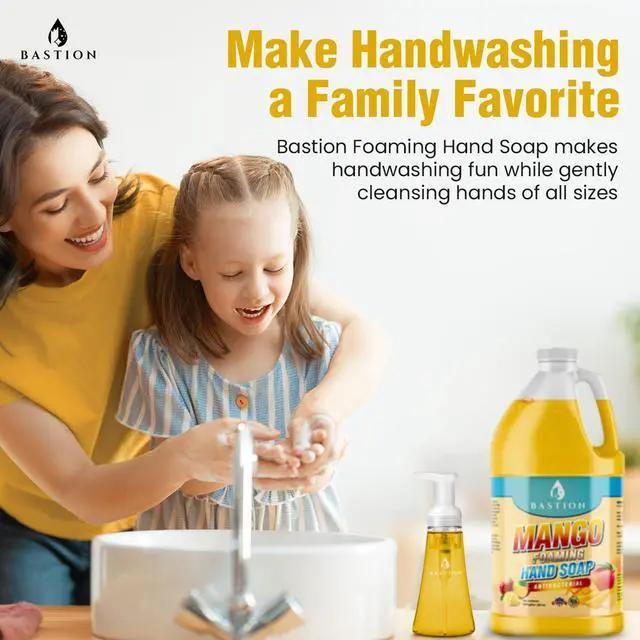 Alt view image 5 of 7 - Bastion Antibacterial Hand Soap - Mango Foaming Hand Wash - 1/2 Gallon (64 oz.) Bulk. Refill Jug. Mango Scented. Non-toxic