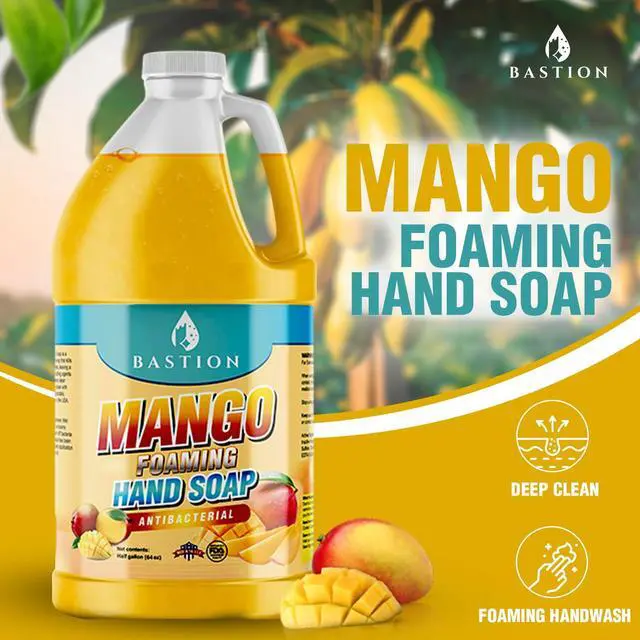 Alt view image 2 of 7 - Bastion Antibacterial Hand Soap - Mango Foaming Hand Wash - 1/2 Gallon (64 oz.) Bulk. Refill Jug. Mango Scented. Non-toxic