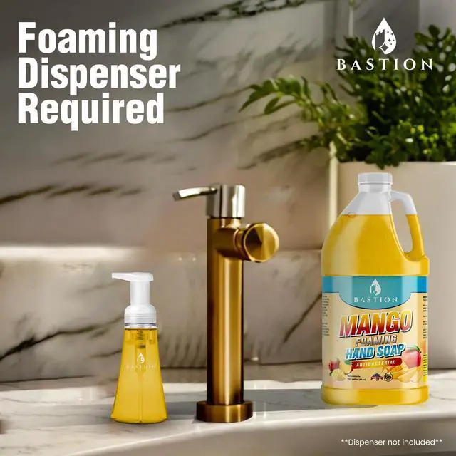 Alt view image 7 of 7 - Bastion Antibacterial Hand Soap - Mango Foaming Hand Wash - 1/2 Gallon (64 oz.) Bulk. Refill Jug. Mango Scented. Non-toxic