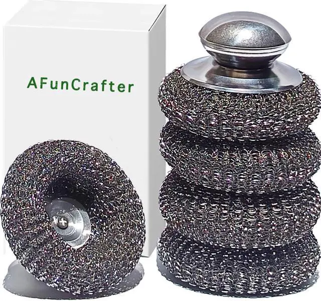 Alt view image 6 of 6 - Steel Wool Scrubber with Handles, Metal Cleaning Brush Heavy Duty Pads | 2 Stainless Scrub Heads + 3 Replacement Wire Sponge for Dishes Pots Pans Cast Iron, Sink Oven Grill No Rust, No Splinters