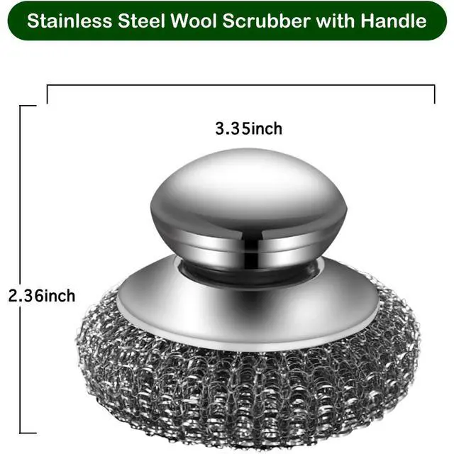 Alt view image 5 of 6 - Steel Wool Scrubber with Handles, Metal Cleaning Brush Heavy Duty Pads | 2 Stainless Scrub Heads + 3 Replacement Wire Sponge for Dishes Pots Pans Cast Iron, Sink Oven Grill No Rust, No Splinters