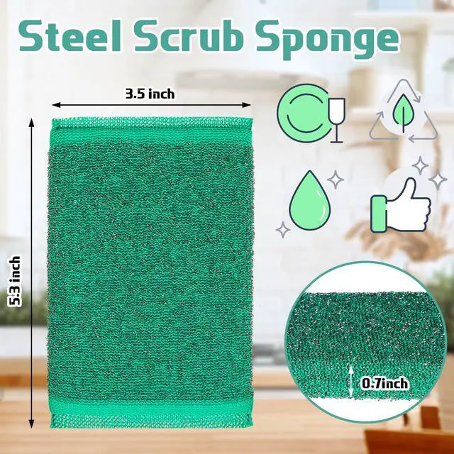 Alt view image 2 of 7 - 24 Pack Steel Wool Scrubber Kitchen Sponges, Heavy Duty Non Scratch Metal Sponges, Reusable Cleaning Scrub Pads for Dishes, Pots, Pans, Sink and Tough Hard Stains (Multicolored)
