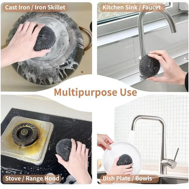 Alt view image 3 of 6 - 6PCS Steel Wool Scrubber Sponge Set, Barbecue Grill Cleaning Scrubber Pads