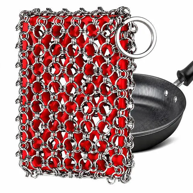 Main image of Cast Iron Scrubber, Skillet Chainmail Scrubber for Cast Iron Pan - Chain Mail Scrubber Cast Iron Sponge - Metal Scrubber Cast Iron Skillet Cleaner, Wok, Frying Pans, Dutch Oven Cleaning Scrubber