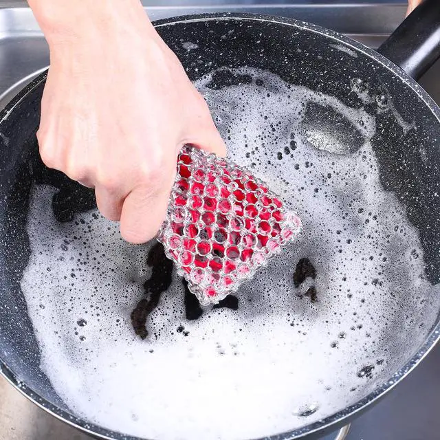 Alt view image 3 of 7 - Cast Iron Scrubber, Skillet Chainmail Scrubber for Cast Iron Pan - Chain Mail Scrubber Cast Iron Sponge - Metal Scrubber Cast Iron Skillet Cleaner, Wok, Frying Pans, Dutch Oven Cleaning Scrubber