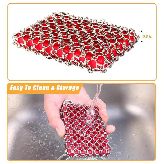 Alt view image 7 of 7 - Cast Iron Scrubber, Skillet Chainmail Scrubber for Cast Iron Pan - Chain Mail Scrubber Cast Iron Sponge - Metal Scrubber Cast Iron Skillet Cleaner, Wok, Frying Pans, Dutch Oven Cleaning Scrubber