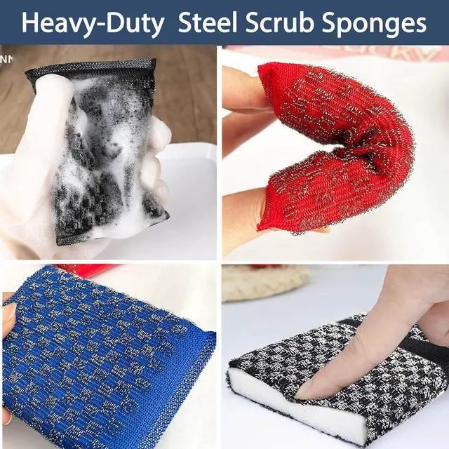 Alt view image 3 of 6 - Steel Wool Scrubbers Dish Sponges Kitchen Scrubbing Pads Pot Scrubber for Kitchen Non Scratch, Soft and Fast Cleaning Scrubber (Black)