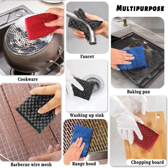Alt view image 4 of 6 - Steel Wool Scrubbers Dish Sponges Kitchen Scrubbing Pads Pot Scrubber for Kitchen Non Scratch, Soft and Fast Cleaning Scrubber (Black)