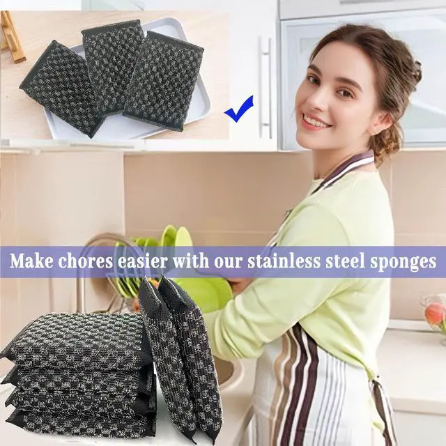 Alt view image 6 of 6 - Steel Wool Scrubbers Dish Sponges Kitchen Scrubbing Pads Pot Scrubber for Kitchen Non Scratch, Soft and Fast Cleaning Scrubber (Black)