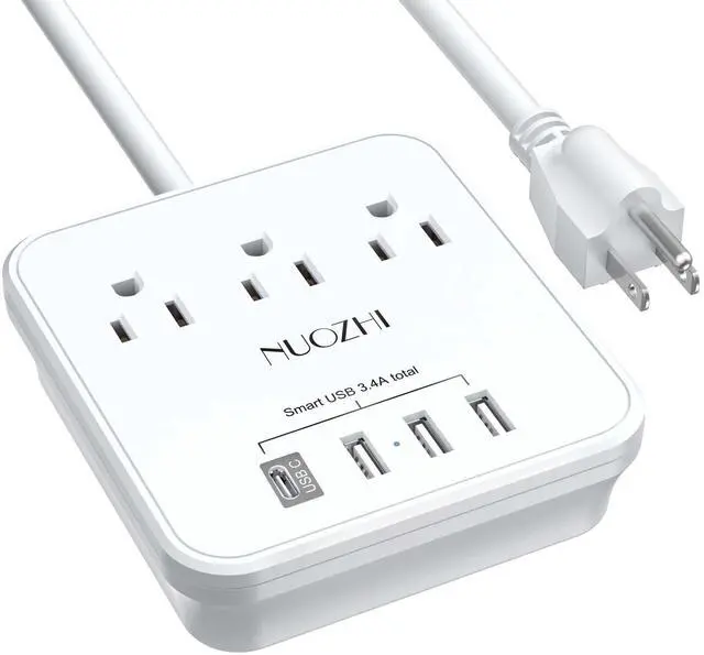 Main image of Cruise Essentials, 6 Ft Power Strip with 3 Outlets and 4 USB Ports(1 USB C), Non Surge Protector for Cruise Ship, Travel, Home Office, ETL Listed, White