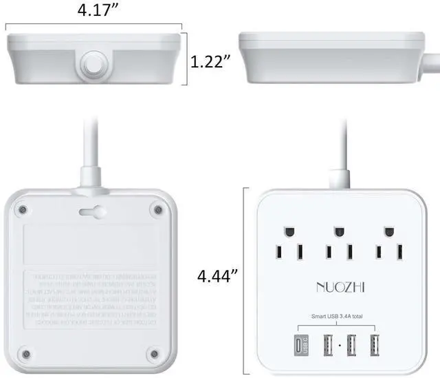 Alt view image 7 of 7 - Cruise Essentials, 6 Ft Power Strip with 3 Outlets and 4 USB Ports(1 USB C), Non Surge Protector for Cruise Ship, Travel, Home Office, ETL Listed, White