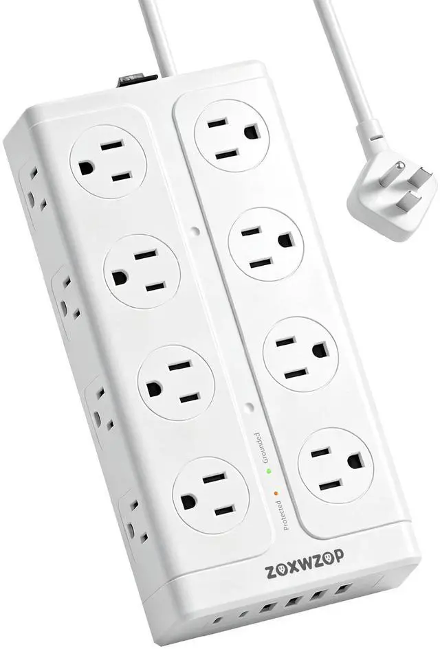 Main image of Surge Protector Power Strip, Flat Plug Extension Cord 6Ft with 6 USB (2 USB C) 16 Outlets, 1850J Protection, 4 Sided Multiple Wall Outlet Extender, for Home, Dorm Room Essentials, ETL