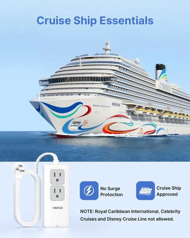 Alt view image 6 of 7 - 5FT Cruise Approved Travel Power Strip with 3 USB Ports(2 USB C) | Non Surge Protector, 45° Flat Plug Extension Cord, 2 Pop Up Outlets, Home Hotel Travel Cruise Ship Essentials