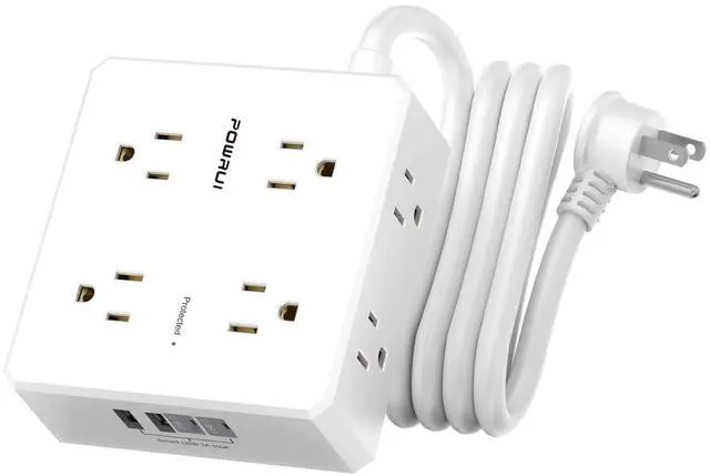 Main image of Surge Protector Power Strip - 6 Ft Flat Plug Extension Cord with 8 Widely Outlets and 4 USB Ports(2 USB C), 3 Side Outlet Extender for Home Office, White, ETL Listed