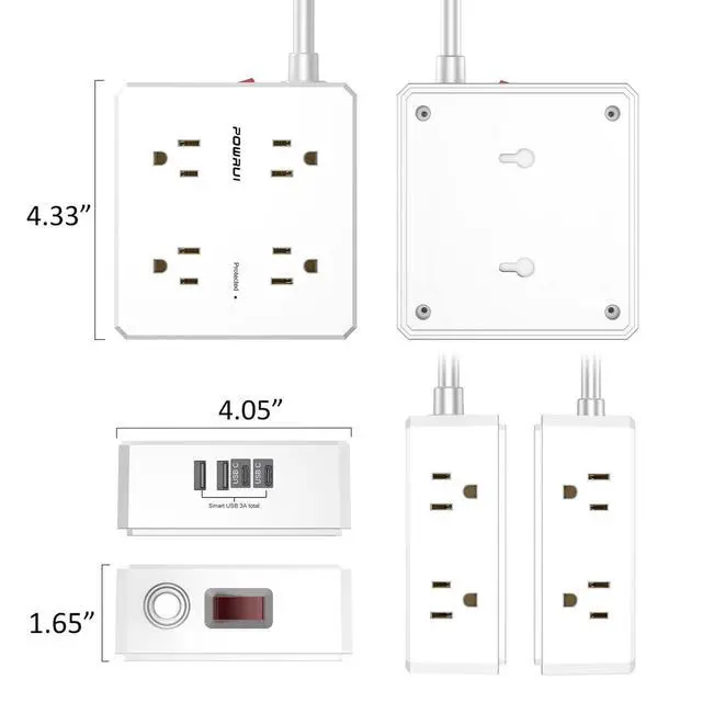 Alt view image 7 of 7 - Surge Protector Power Strip - 6 Ft Flat Plug Extension Cord with 8 Widely Outlets and 4 USB Ports(2 USB C), 3 Side Outlet Extender for Home Office, White, ETL Listed