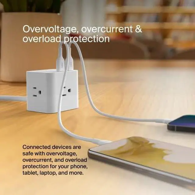 Alt view image 6 of 7 - 6-Outlet Power Cube w/ 3 AC Outlets, 3 USB-A Ports, & 5ft Sturdy Extension Cord - Convenient Compact Cube for Home, Office, Travel, Desktop, & Phone Charger - 4.5 Amps | 4.5 Amp rating,