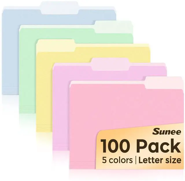 Main image of File Folders, 100 Pack Manila File Folders 1/3 Cut Letter Size, Colored Folders,Office Organization,Folders for School,Files Paper Home and Classroom,5 Bright Color