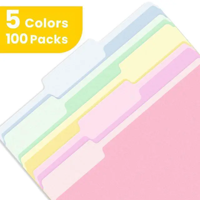 Alt view image 4 of 7 - File Folders, 100 Pack Manila File Folders 1/3 Cut Letter Size, Colored Folders,Office Organization,Folders for School,Files Paper Home and Classroom,5 Bright Color