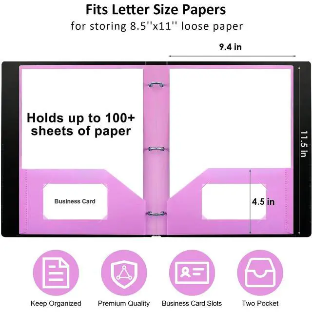 Alt view image 2 of 7 - 6 Pack Plastic Folders with Pockets 3 Hole Punched, Folders 3 Ring Binder | Heavy Duty Pocket Folders, 2 Pocket File Folder, for Letter Size Paper, 6 Assorted Color, for Documents, Office, School