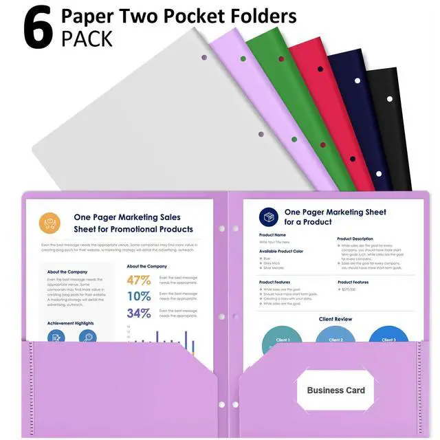 Alt view image 3 of 7 - 6 Pack Plastic Folders with Pockets 3 Hole Punched, Folders 3 Ring Binder | Heavy Duty Pocket Folders, 2 Pocket File Folder, for Letter Size Paper, 6 Assorted Color, for Documents, Office, School