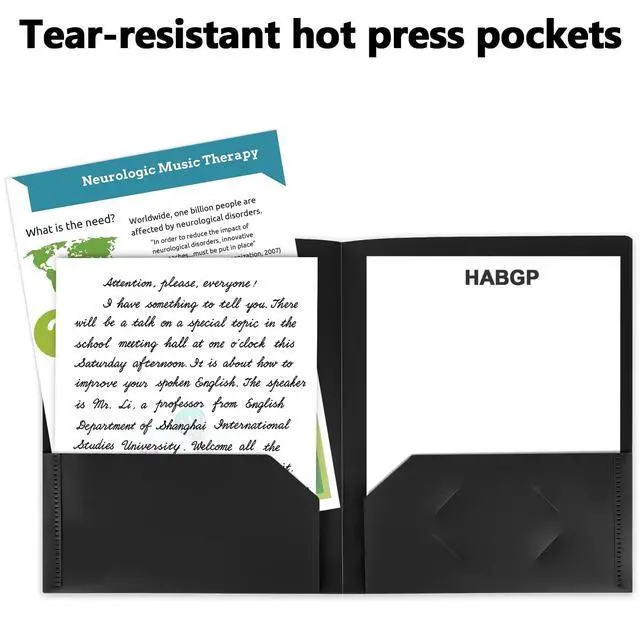 Alt view image 4 of 7 - 6 Pack Black File Folders with Pockets, Letter Size Plastic 2 Pocket Folder | Business Card Slot, Folders for Documents, Office Filing Cabinet Folders, School Supplies, for College Students