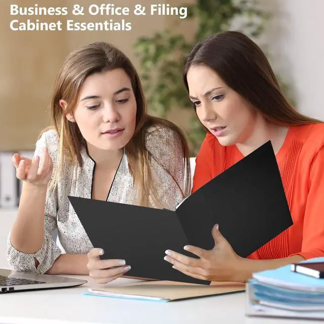 Alt view image 6 of 7 - 6 Pack Black File Folders with Pockets, Letter Size Plastic 2 Pocket Folder | Business Card Slot, Folders for Documents, Office Filing Cabinet Folders, School Supplies, for College Students
