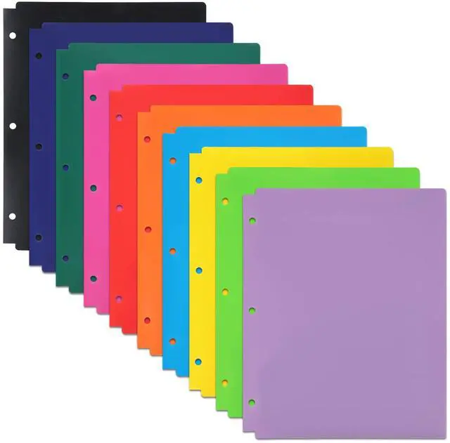 Main image of Binder Folders 10pcs Colored File Folders, Plastic Folders with Pocket and 2 Business Card Slot, 3 Hole Punch Poly Folders Fits in 3 Ring Binder for School Office