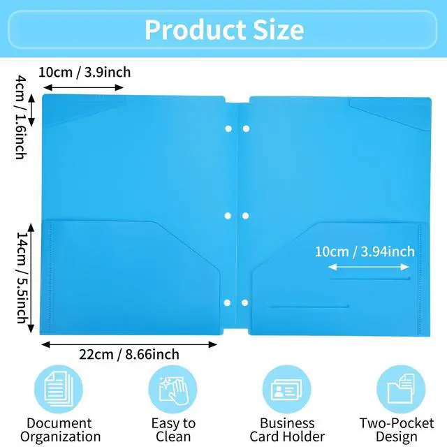 Alt view image 2 of 7 - Binder Folders 10pcs Colored File Folders, Plastic Folders with Pocket and 2 Business Card Slot, 3 Hole Punch Poly Folders Fits in 3 Ring Binder for School Office