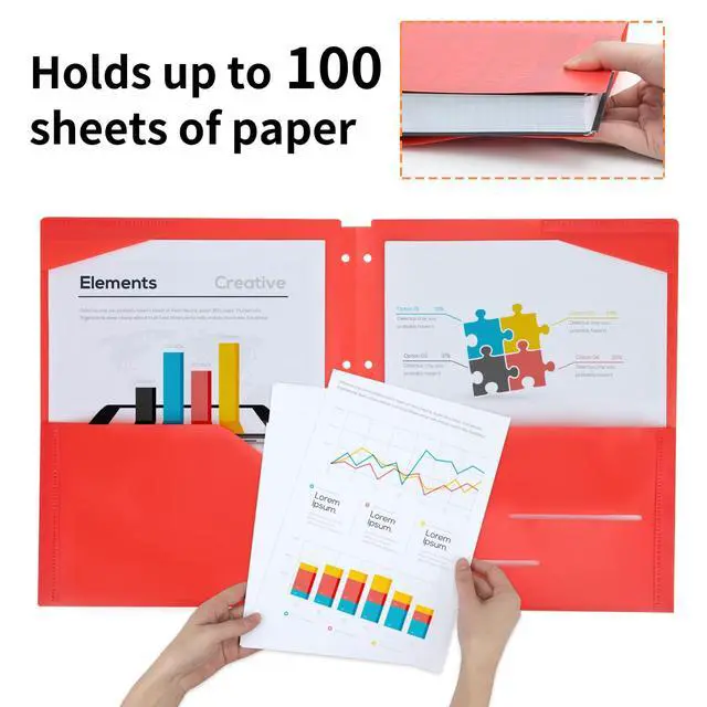 Alt view image 4 of 7 - Binder Folders 10pcs Colored File Folders, Plastic Folders with Pocket and 2 Business Card Slot, 3 Hole Punch Poly Folders Fits in 3 Ring Binder for School Office