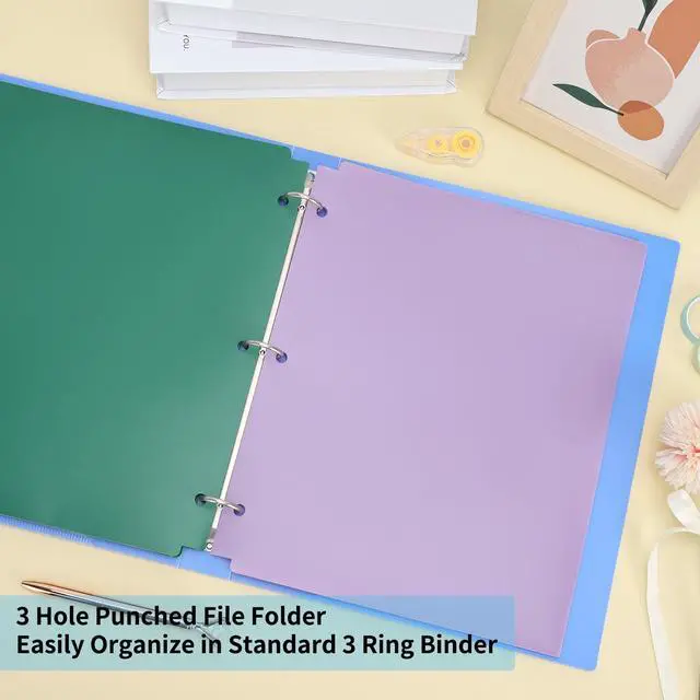 Alt view image 6 of 7 - Binder Folders 10pcs Colored File Folders, Plastic Folders with Pocket and 2 Business Card Slot, 3 Hole Punch Poly Folders Fits in 3 Ring Binder for School Office