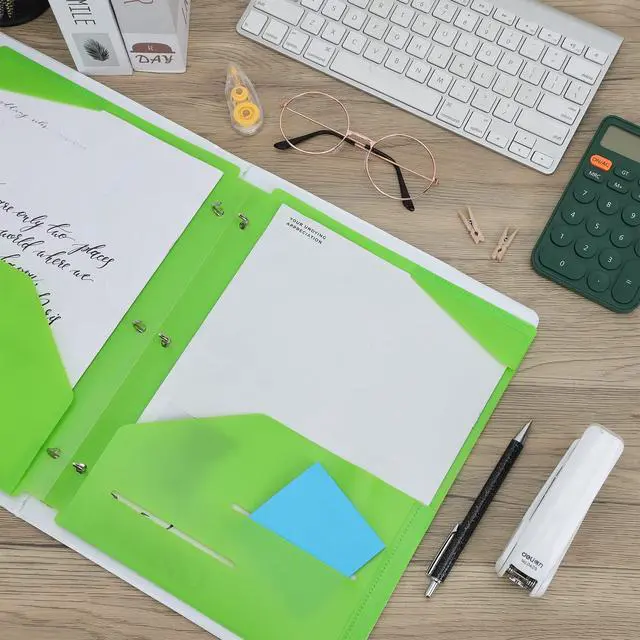 Alt view image 7 of 7 - Binder Folders 10pcs Colored File Folders, Plastic Folders with Pocket and 2 Business Card Slot, 3 Hole Punch Poly Folders Fits in 3 Ring Binder for School Office