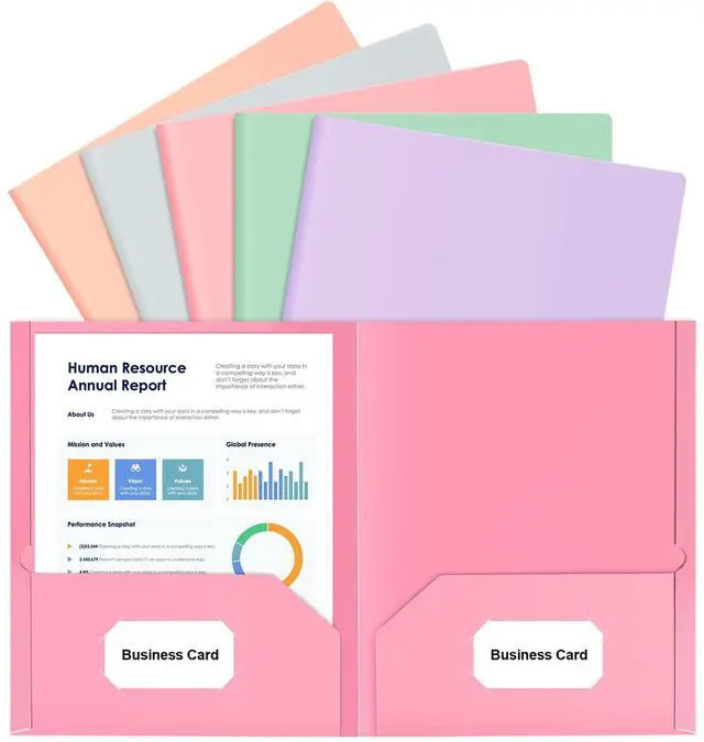 Main image of 5 Pack Folders with Pockets, 5 Pastel Sweet Colors Paper Pocket Folders | Heavy Duty File Folders, with Business Card Slot, 2 Pocket Folder, for School Office, Letter Size