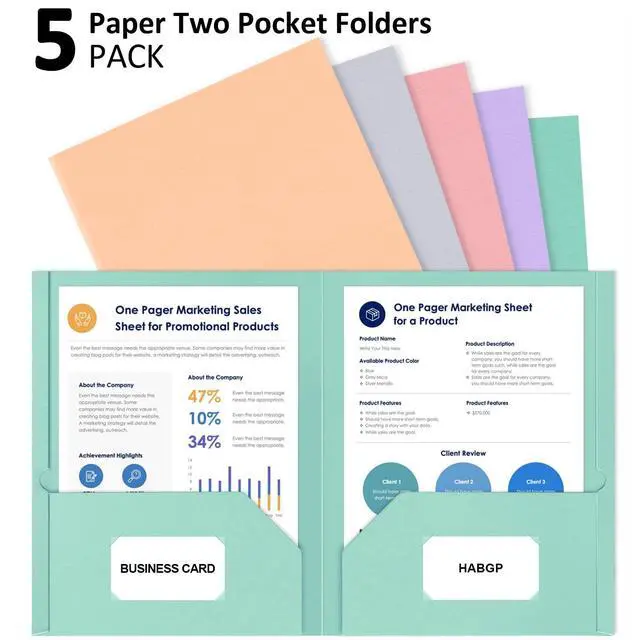 Alt view image 5 of 7 - 5 Pack Folders with Pockets, 5 Pastel Sweet Colors Paper Pocket Folders | Heavy Duty File Folders, with Business Card Slot, 2 Pocket Folder, for School Office, Letter Size