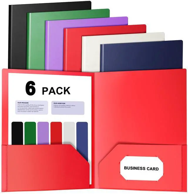 Main image of Plastic Pocket Folders, 6 Assorted Colors Folders with Pockets Letter Size | Heavy Duty, Pocket Folders, Letter Size, Document, File Folders, Back to School, Office, Filing Supplies