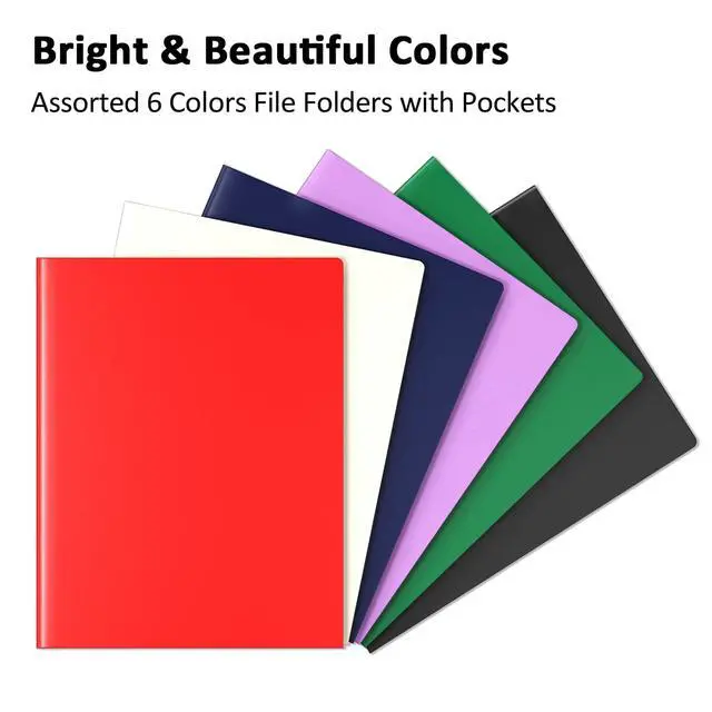 Alt view image 5 of 7 - Plastic Pocket Folders, 6 Assorted Colors Folders with Pockets Letter Size | Heavy Duty, Pocket Folders, Letter Size, Document, File Folders, Back to School, Office, Filing Supplies