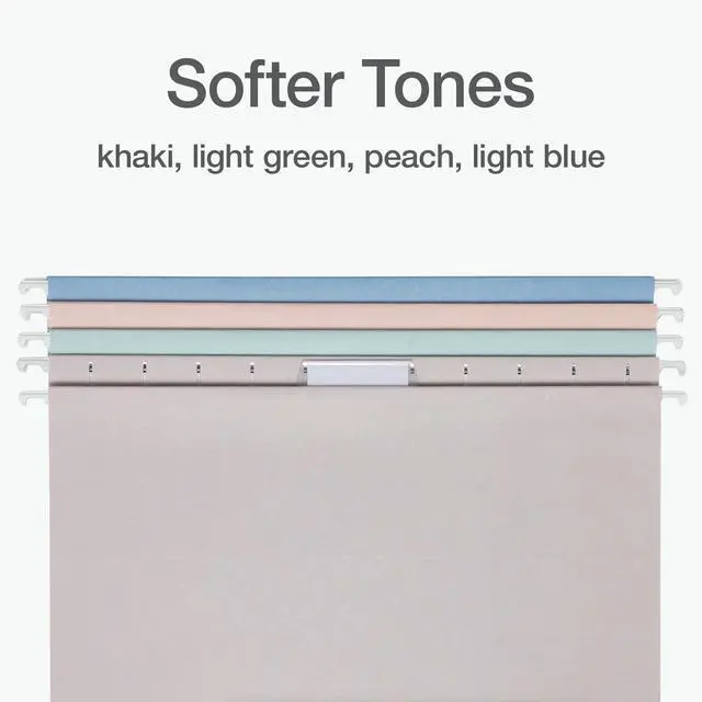 Alt view image 3 of 7 - Hanging File Folders, 25 Pack, Letter Size (8.5" x 11"), Assorted Colors: Khaki, Peach, Light Blue, Light Green, 5 Tab Positions, Reinforced, Includes Tabs and Inserts, Durable Hanging Files