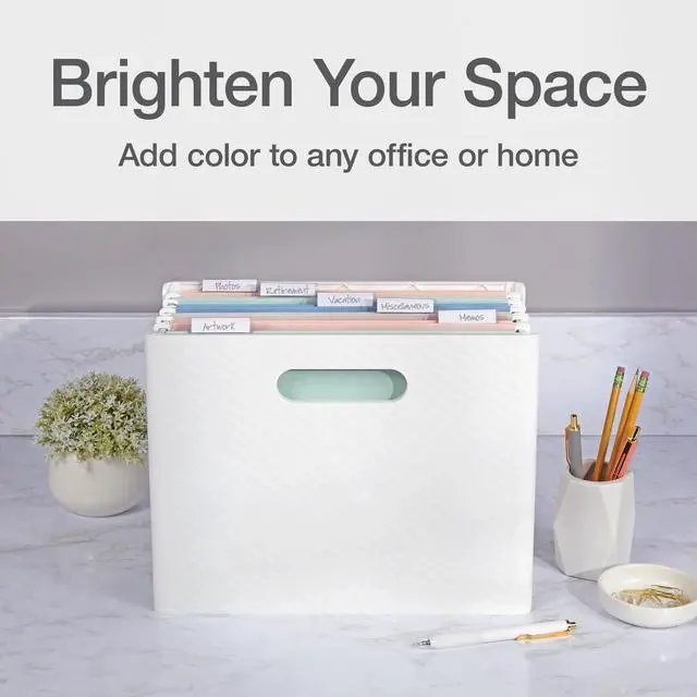 Alt view image 7 of 7 - Hanging File Folders, 25 Pack, Letter Size (8.5" x 11"), Assorted Colors: Khaki, Peach, Light Blue, Light Green, 5 Tab Positions, Reinforced, Includes Tabs and Inserts, Durable Hanging Files