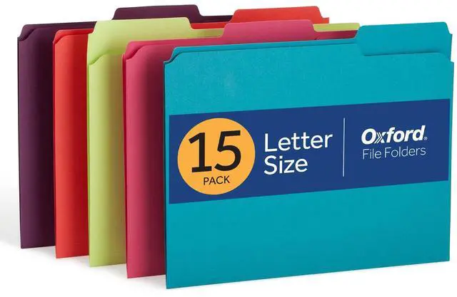 Main image of Colored File Folders, 15 Pack, 3 Tabs, 5 Bright Colors, Letter Size (8.5" x 11"), Color-Coding for School, Office & Home Document Organization