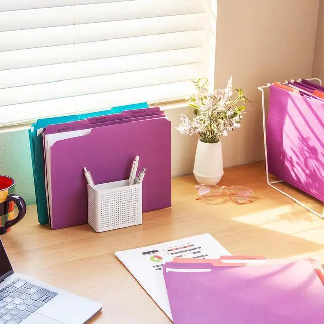 Alt view image 6 of 7 - Colored File Folders, 15 Pack, 3 Tabs, 5 Bright Colors, Letter Size (8.5" x 11"), Color-Coding for School, Office & Home Document Organization