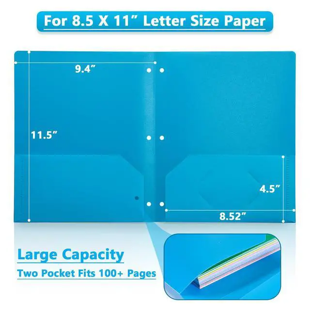 Alt view image 2 of 6 - Plastic Pocket Folders, 3 Hole Punch, Heavy Duty, 6-Pack | Plastic Pocket Folders, 3 Hole Punch Folders, Plastic File Folders, Binder Folders, Letter Size Folders