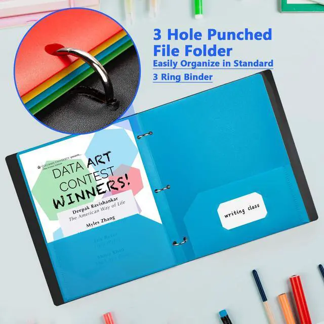 Alt view image 3 of 6 - Plastic Pocket Folders, 3 Hole Punch, Heavy Duty, 6-Pack | Plastic Pocket Folders, 3 Hole Punch Folders, Plastic File Folders, Binder Folders, Letter Size Folders