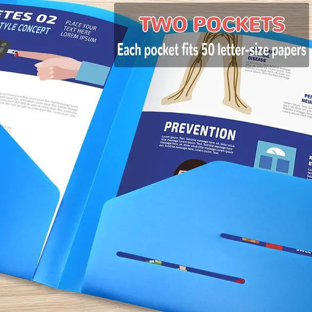 Alt view image 3 of 7 - 6 Pack Heavy Duty Plastic Folders with 2 Pockets for Students, Teachers, and Office Staff, 6 Assorted Colors