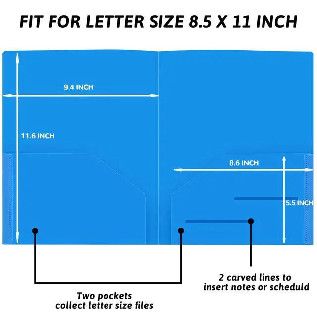 Alt view image 2 of 7 - 6 Pack Heavy Duty Plastic Folders with 2 Pockets for Students, Teachers, and Office Staff, 6 Assorted Colors
