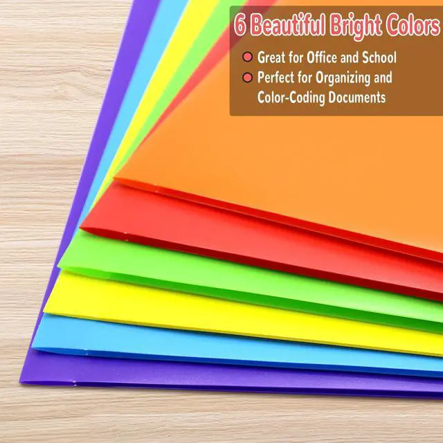 Alt view image 4 of 7 - 6 Pack Heavy Duty Plastic Folders with 2 Pockets for Students, Teachers, and Office Staff, 6 Assorted Colors