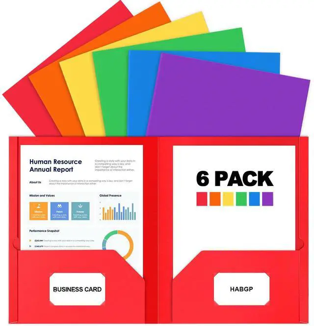 Main image of 6 Paper Folders with Pockets, Multi Colors Pocket Folders, 6 File Folders | Heavy Duty, with Business Card Holder, for Documents Office Organizer Folder Letter Size School Supplies