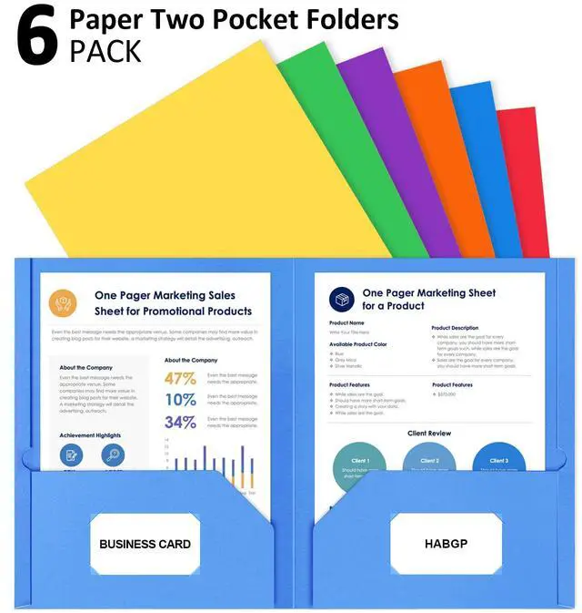 Alt view image 4 of 7 - 6 Paper Folders with Pockets, Multi Colors Pocket Folders, 6 File Folders | Heavy Duty, with Business Card Holder, for Documents Office Organizer Folder Letter Size School Supplies