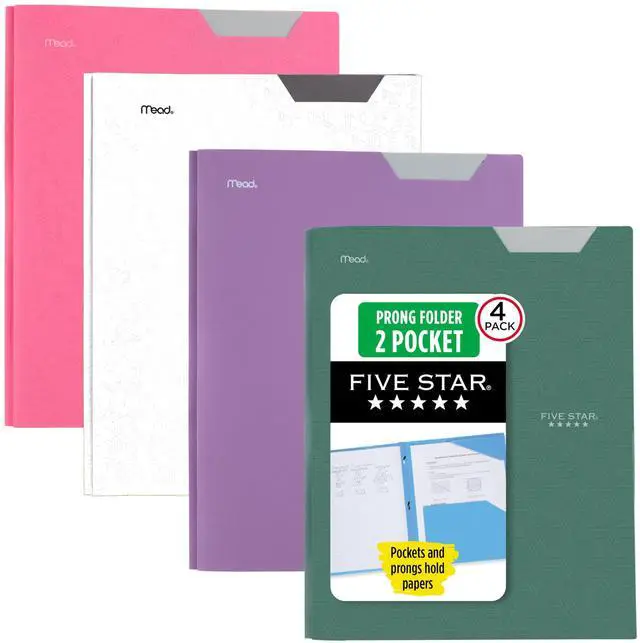 Main image of 2-Pocket Plastic Folder with Stay-Put Tabs and Prong Fasteners, Holds 8.5" x 11" Paper, Assorted Colors, 4 Pack (340300B)