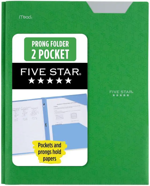 Main image of 2-Pocket Folder, Plastic Folder with Stay-Put Tabs and Prong Fasteners, Holds 8-1/2" x 11" Paper, Forest Green (72111)